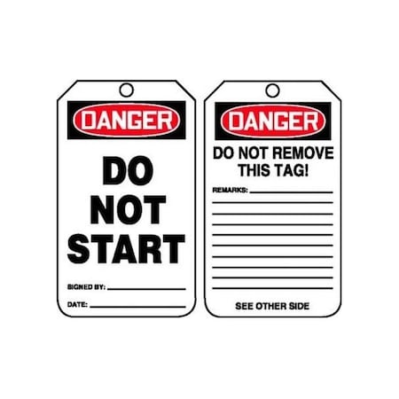 Accuform Safety Tags, DANGER DO NOT START, 5.75in x 3.25in, RP-Plastic, 5PK MDT190PTM